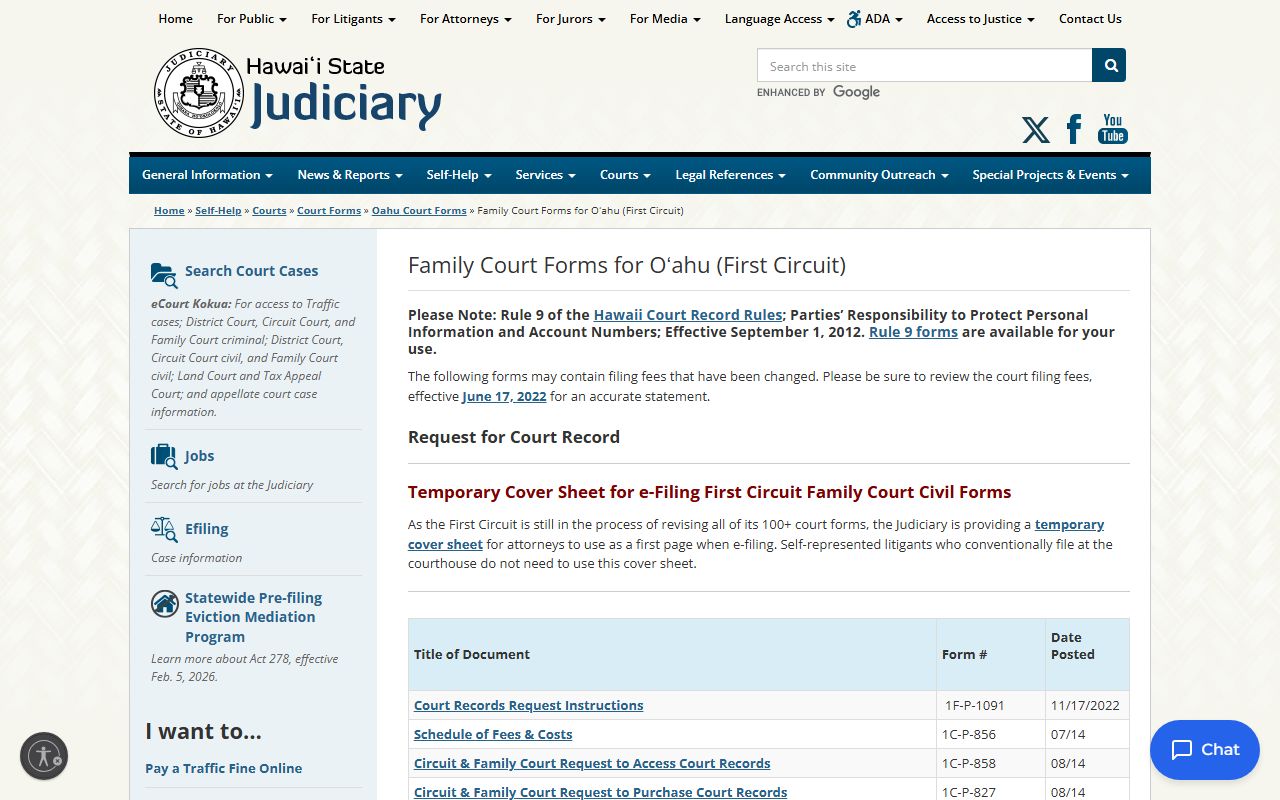 First Circuit Family Court forms and resources for Ewa Gentry dissolution of marriage