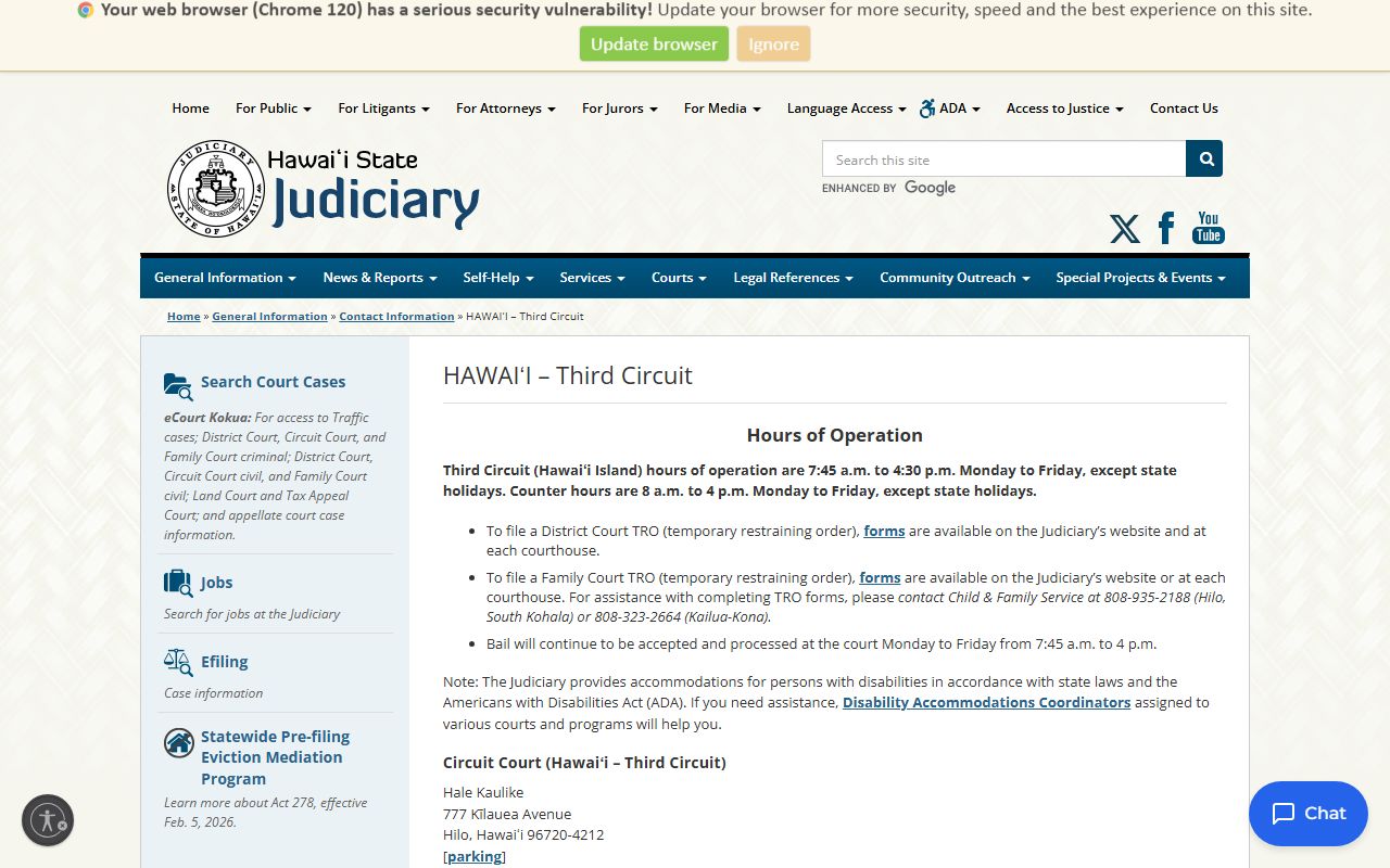 Hilo Third Circuit Family Court dissolution of marriage court location and contact