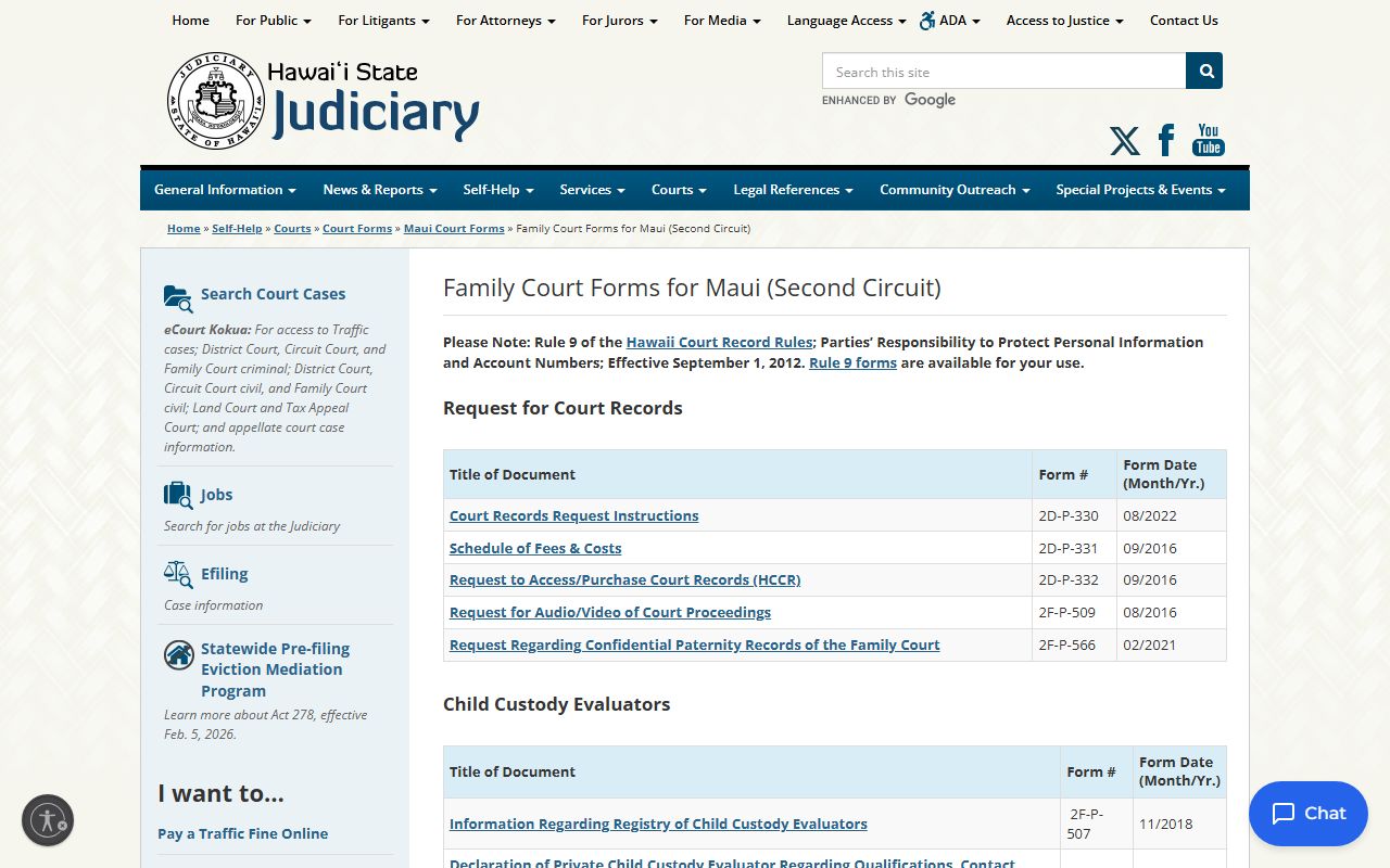 Second Circuit Family Court forms for Kahului and Maui County dissolution of marriage cases