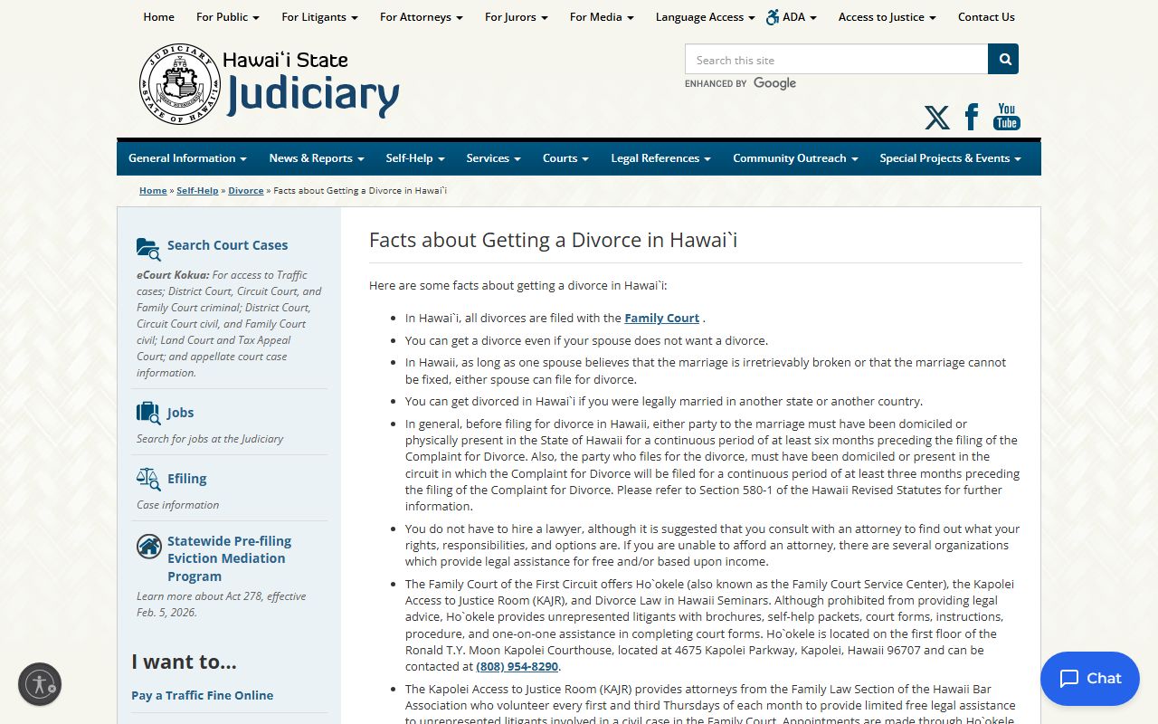 kailua dissolution of marriage first circuit family court self-help information