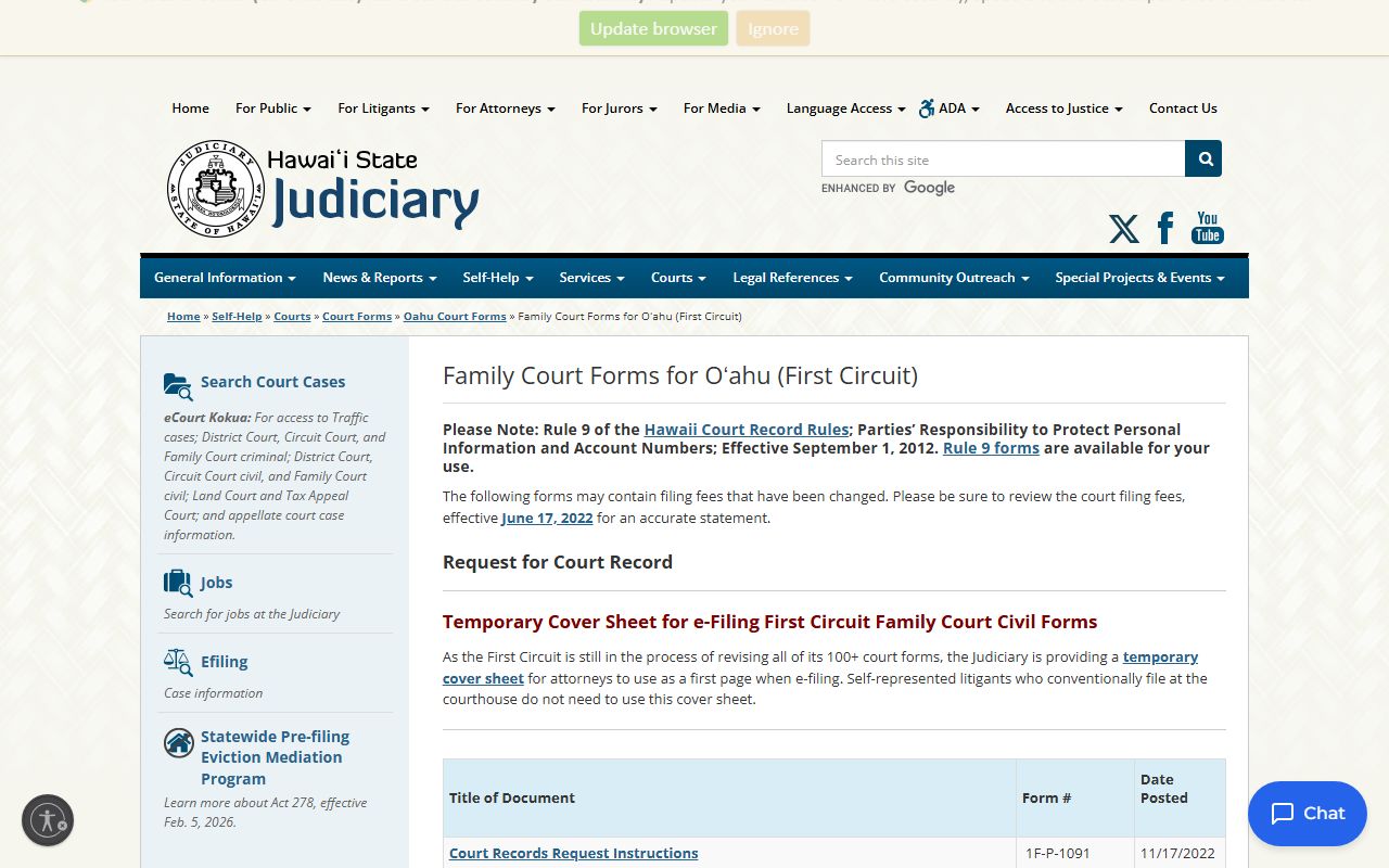 First Circuit Family Court dissolution of marriage forms for Kaneohe residents