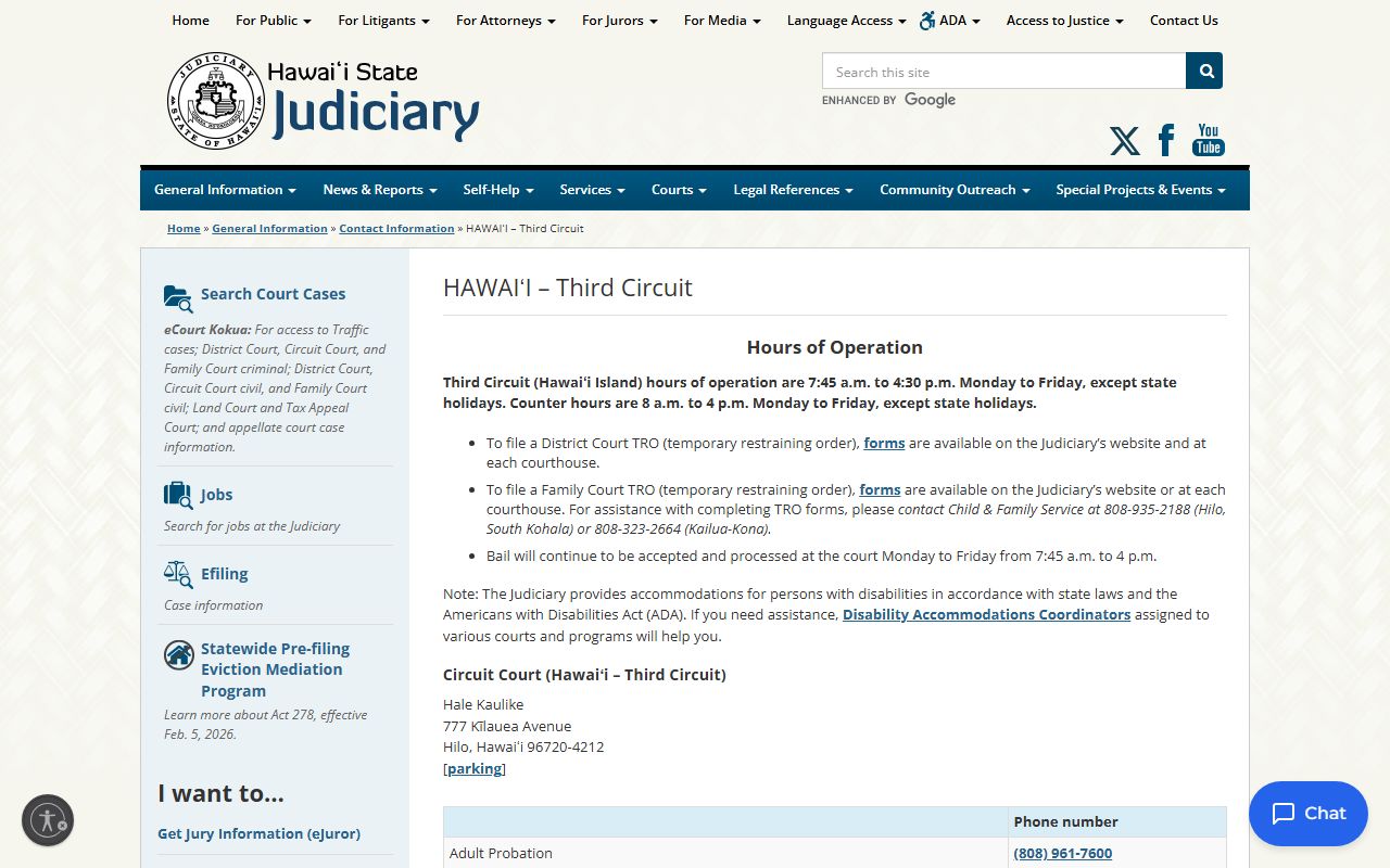hawaii county dissolution of marriage third circuit family court contact information