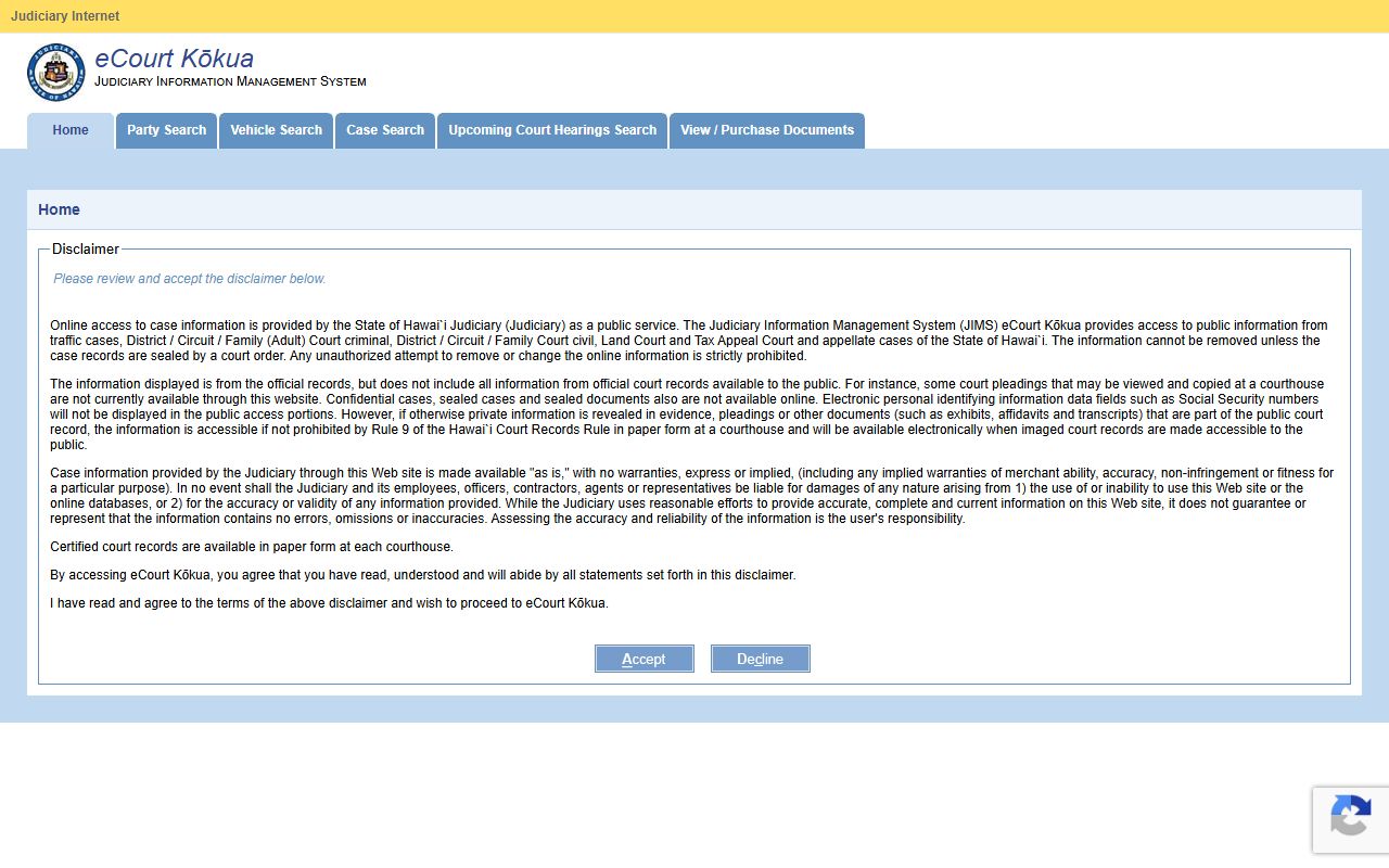 Hawaii eCourt Kokua portal for searching dissolution of marriage records online