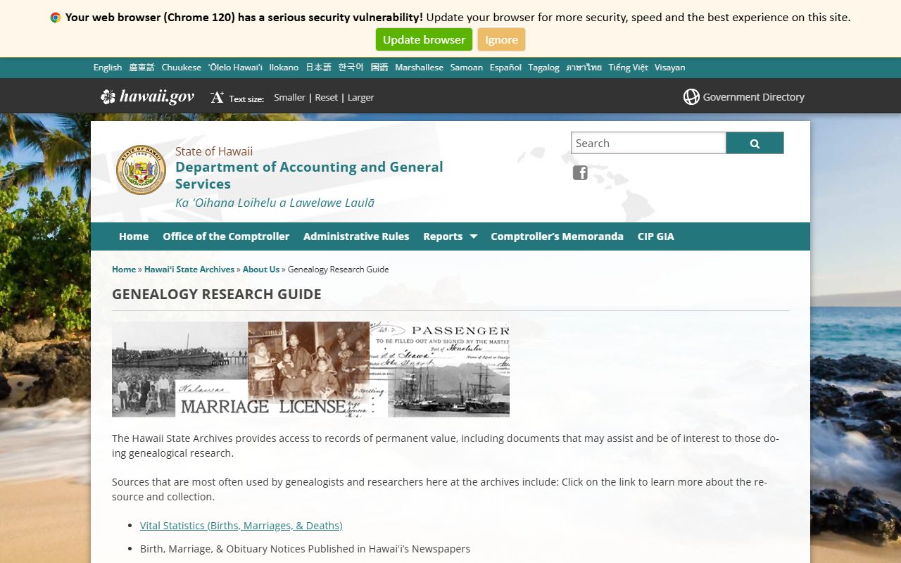 Hawaii State Archives genealogy research guide for historical dissolution of marriage records