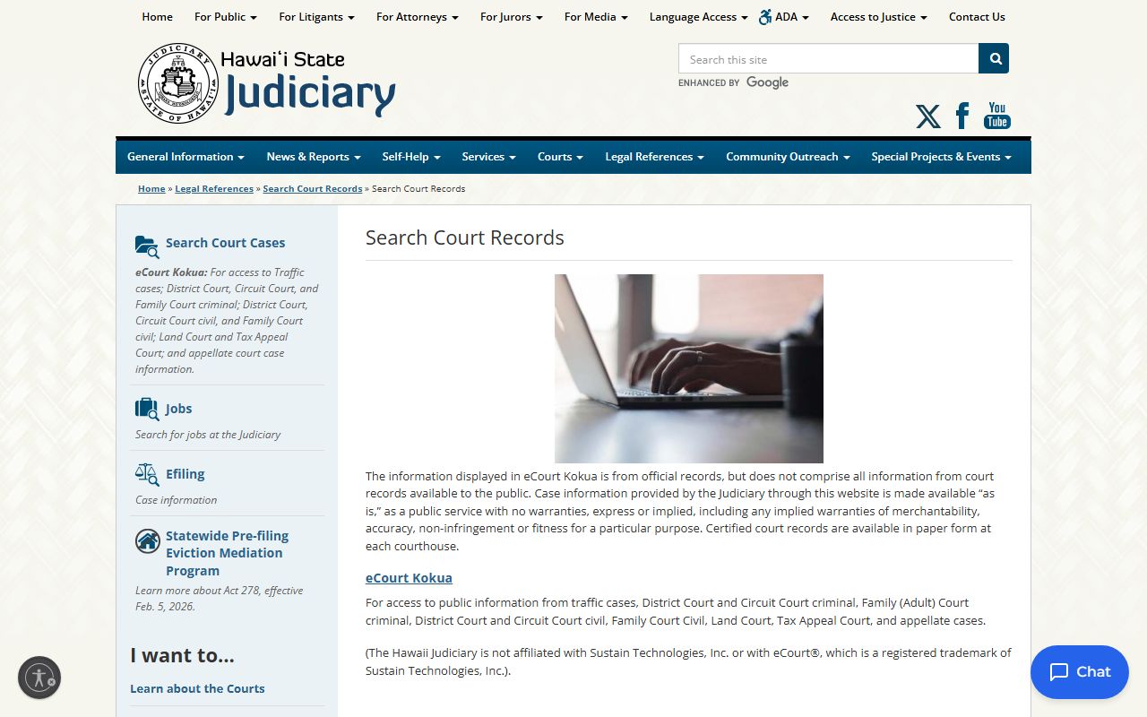 Hawaii State Judiciary search court records portal for dissolution of marriage